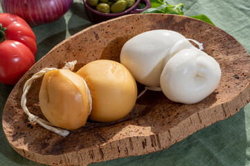 Cheese collection, Italian cheese scamorza made from cow milk in South of Italy