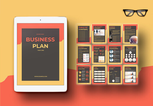 Business Plan Layout with Orange and Yellow Accent