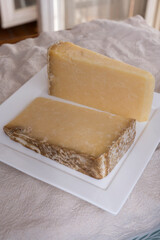 Cheese collection, hard French cheese old cantal made from raw cow milk with rind