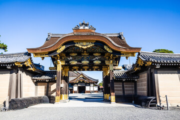 Fototapeta premium The Gate of Nijo Castle, a UNESCO World Heritage Site in the heart of Kyoto Japan in daylight.