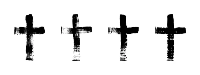 Foto op Plexiglas Vector cross hand drawn symbol. Grunge christian cross brush stroke texture. © Tymofii