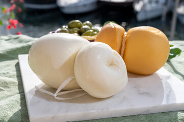 Cheese collection, Italian cheese scamorza made from cow milk in South of Italy