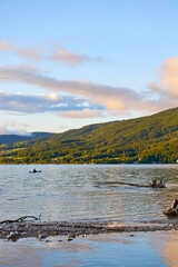 Fisherman on Lake Attersee. Austrian Alps, Salzburg region.