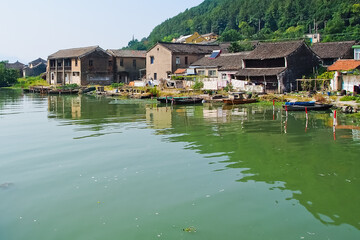 Fototapeta na wymiar Old fishing village in Dongqian lake Ningbo China