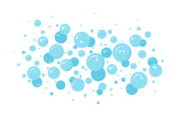Soap bubble vector pattern, blue foam, abstract suds isolated on white background. Effervescent air bubbles stream. Cartoon soda pop. Fizzy drinks. Carbonated illustration