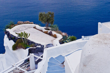 Waterfront terrace Oia Santorini Greece - obrazy, fototapety, plakaty