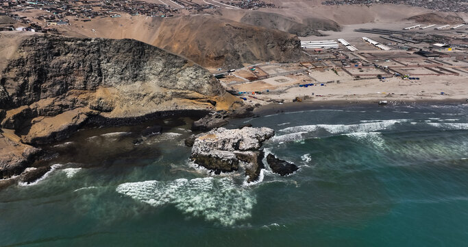 Peru Oil spill 2022: Aerial images of the coast of Ventanilla district after accident in the Pampilla Refinery, in Callao, Peru.