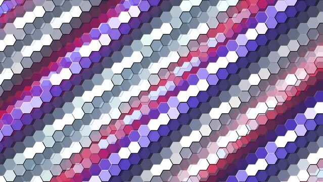 Hexagonal colorful grid background. 3d animation.