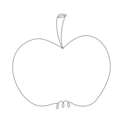 Apple silhouette in line art style. Whole apple in simple outline. Minimalist vector continuous line drawn fruit