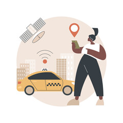 Autonomous taxi abstract concept vector illustration. Self driving taxi, on demand car service, driverless transport, autonomous car, alternative vehicle owning, business travel abstract metaphor. © Vector Juice