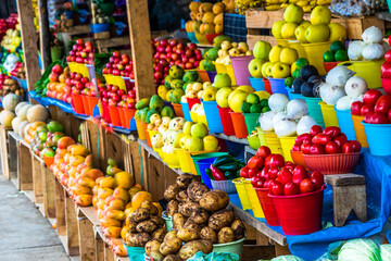 View on fresh fruits and vegetables on indigenous market in Guatemala