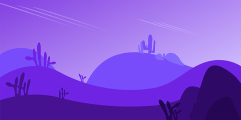Illustration desert night, in Color of the year 2022, Very Peri Color. Vector SVG Illustration Background.