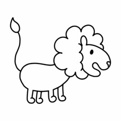 African lion in doodle  style . Coloring book for children. Cute sticker.