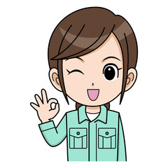 OKする作業員の女性