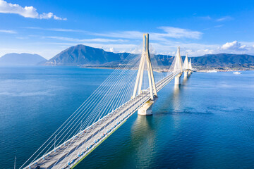 The Rio-Antirrio Bridge, officially the Charilaos Trikoupis Bridge, longest multi-span cable-stayed bridges and longest of the fully suspended type, Greece - Powered by Adobe