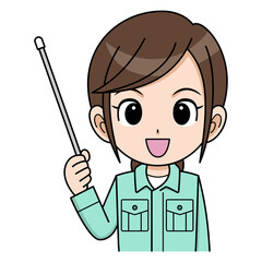 指し棒を持つ作業員の女性