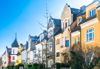 View on residential buildings of villa colony in quarter Gern - Munich