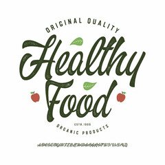 Fototapeta premium Healthy Food. Brush Script Lettering Font. Vector Illustration