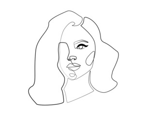Surreal Woman face one continuous line drawing. Abstract elegance female portrait in doodle linear style for print t-shirt, slogan design, fashion posters, postcards. Vector illustration