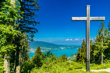 View on beautiful lake Tegernsee sourrounded by mountains in Bavaria - Germany