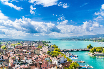 Aerial view of Zurich city center and lake Zurich, Switzerland