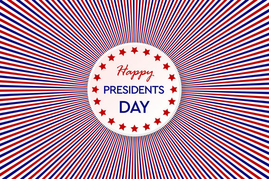 Presidents Day banner with Presidents Day lettering, USA flag, dark blue background, stars and stripes