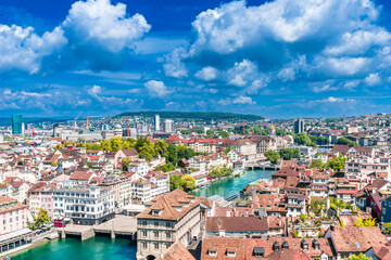 Fototapeta na wymiar Aerial view of Zurich city center and lake Zurich, Switzerland