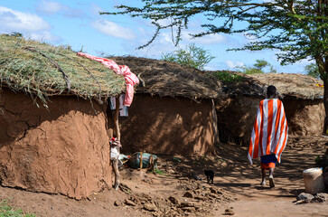 masai in a Masai village, Tsavo East, Kenya, Africa