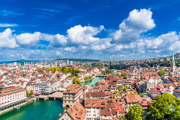 Fototapeta na wymiar Aerial view of Zurich city center and lake Zurich, Switzerland