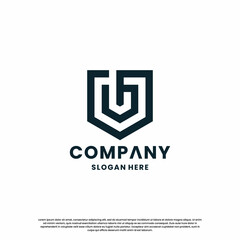 creative monogram letter J with shield combination logo design template