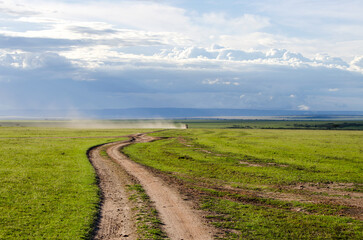 4x4 off-road car on safari in the savannah, Amboseli, Kenya Africa