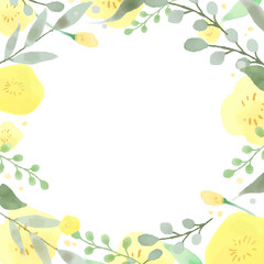 水彩・手描きの黄色パステルフラワーフレーム素材