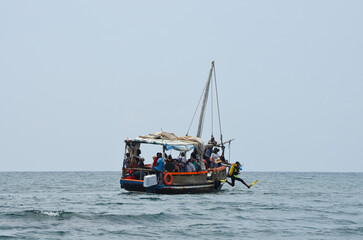 ship with tourists before snorkeling in the indian ocean diani beach