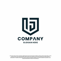 creative monogram letter J G with shield combination logo design template