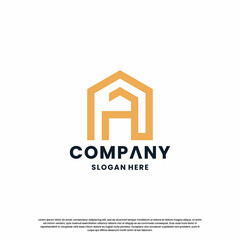 creative house combine with letter A logo design monogram