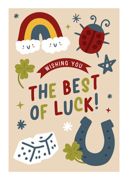 Good Luck Charms Playful Vector Greeting Card