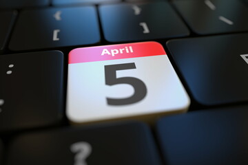 April 5 date on a keyboard key, 3d rendering