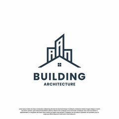 minimalist building logo design combine house with skyscraper