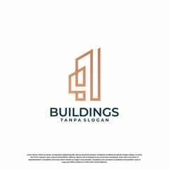 minimalist building logo design combine house with skyscraper