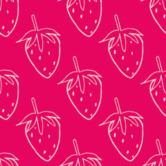 Pastel pink strawberry outline on dark pink background. Girly design perfect for kids girl fashion, textiles, accessories, paper stationary and other surfaces. 