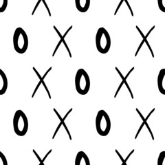 Monochrome hand drawn seamless vector XO pattern. Illustration symboling Hugs and kisses on a white background. alternatively can be used for tic tac toe puzzle game.