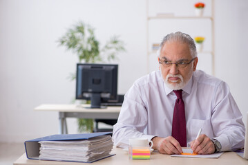 Old male employee working in the office