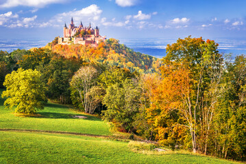 Fototapeta na wymiar Hohenzollern Castle, Germany - Swabian Alps landscape Baden-Wurttemberg