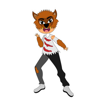 Isolated Kid With A Costume Of Werewolf Vector Illustration