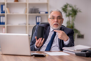 Obraz premium Old male employee working in the office