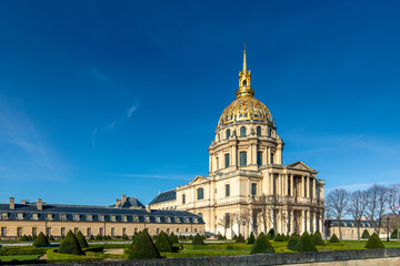 Paris, France - March 28, 2021: Les Invalides is a complex of museums and monuments in Paris, France. Les Invalides is the cemetery of some of the French war heroes, including Napoleon Bonaparte