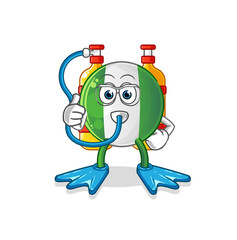 nigerian flag diver cartoon. cartoon mascot vector