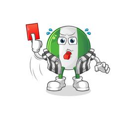 nigerian flag referee with red card illustration. character vector