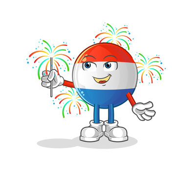 dutch flag with fireworks mascot. cartoon vector