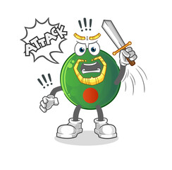 bangladesh flag knights attack with sword. cartoon mascot vector